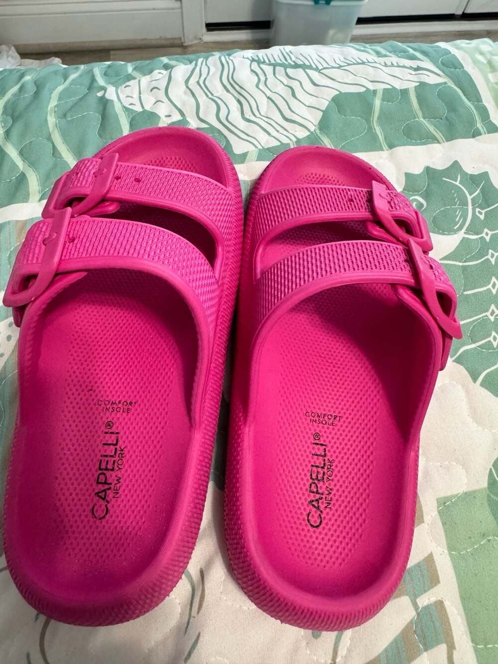 Capelli New York Women's Double Buckle Comfort Insole Slide Sandals